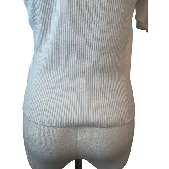 ZARA Medium White Ribbed Knit Top Waist Cutout - Picture 9 of 11